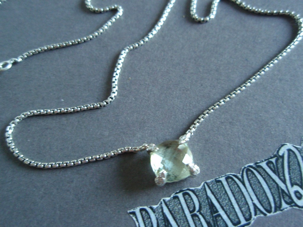 David Yurman Sterling Silver 925 Petite Chatelaine Prasiolite & Diamond Necklace