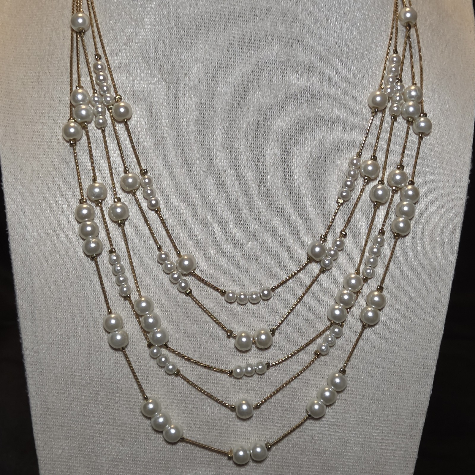 Gold-tone Multi-strand Faux Pearl Layered Necklace.