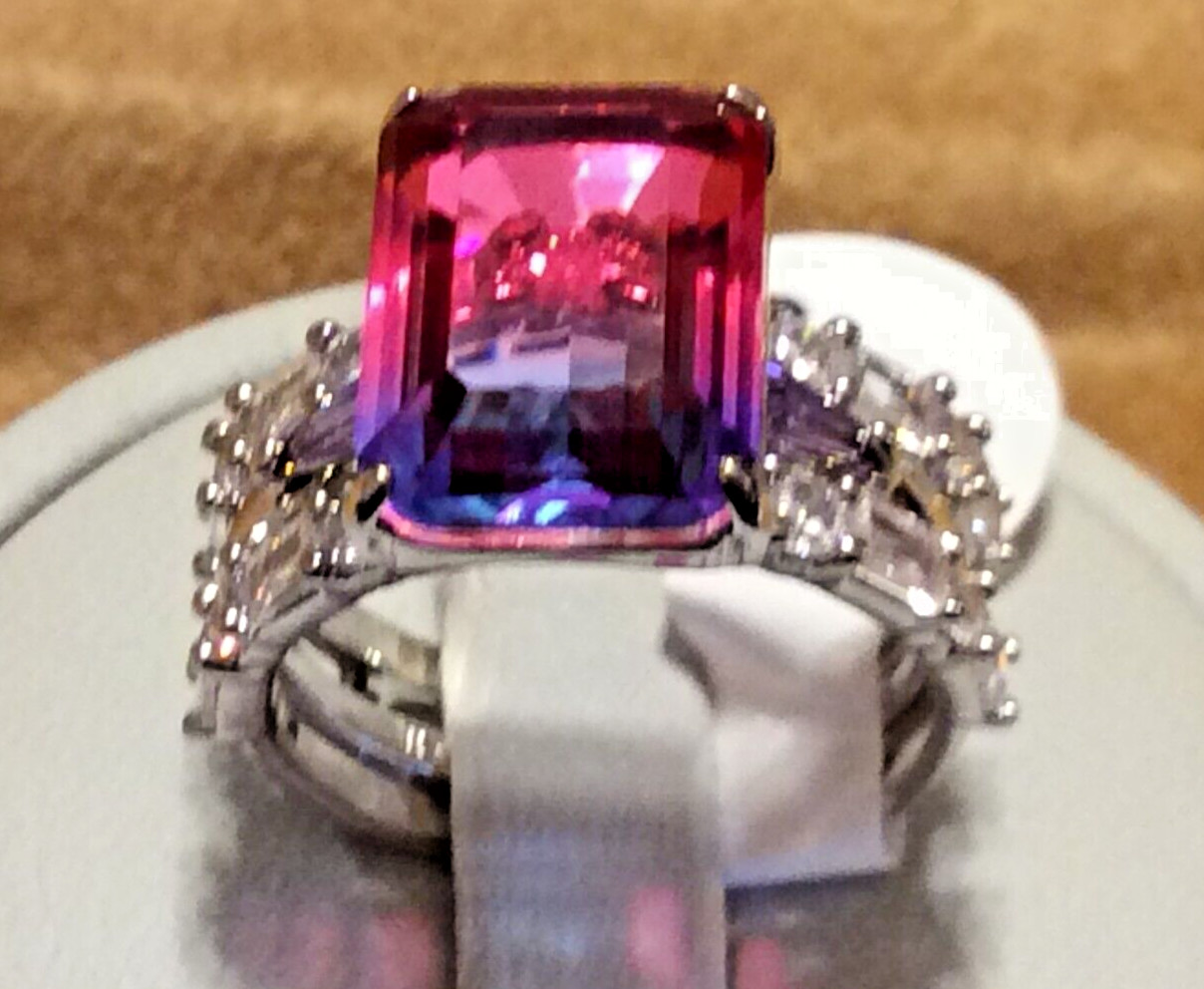 Bomb Party Getting Inspired Lab Blue Purple Bi Alexanderite Rhodium Ring SZ 5