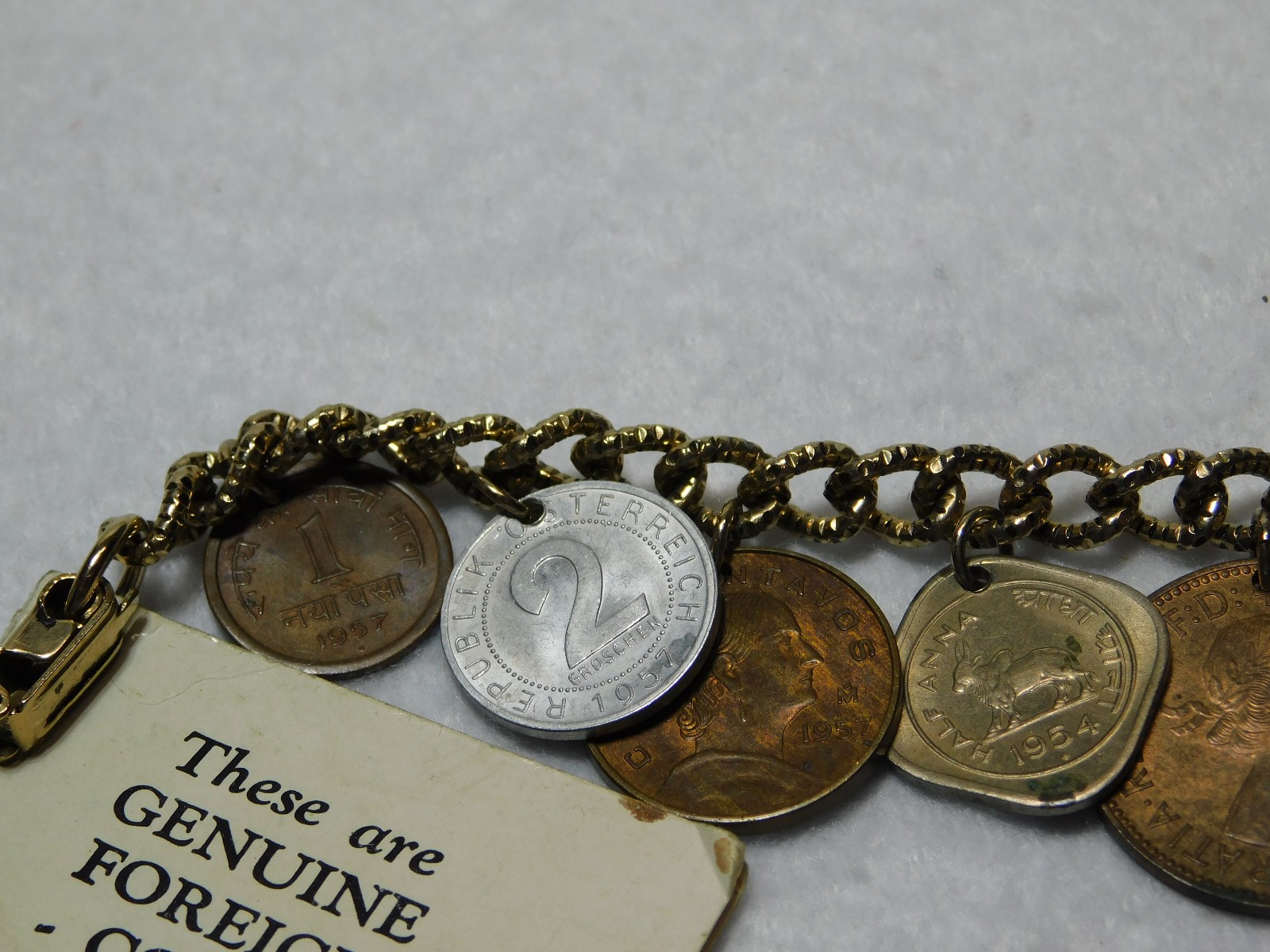 Very Nice Bracelet Made From Genuine Foreign Coins With Tag. Good Condition