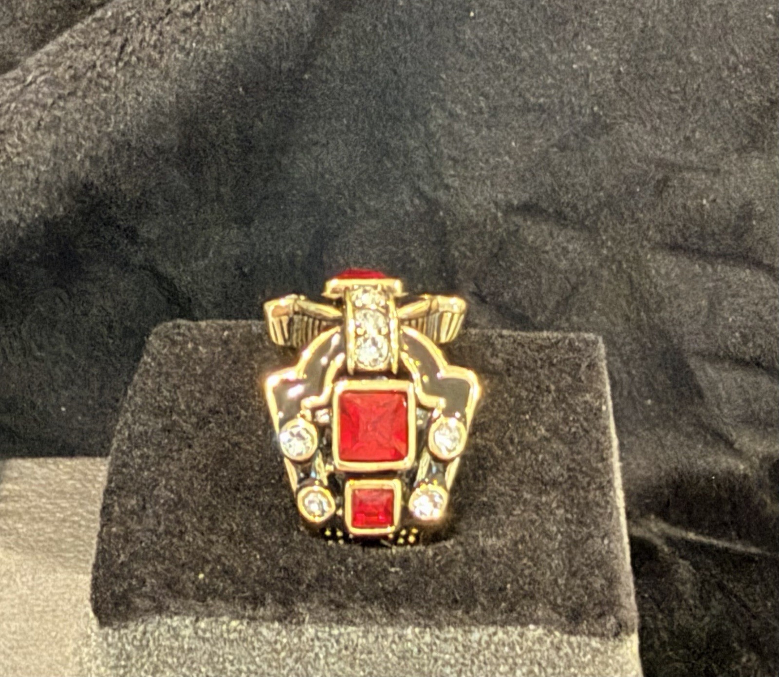 Heidi Daus HSN Art Deco Inspired Red Crystal Statement Ring, Size 6 – New In Box