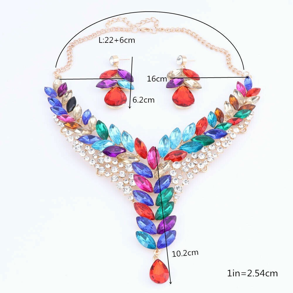 Bridal Multi Rhinestone Style Necklace & Earring Set Wedding Party Elegant Gala
