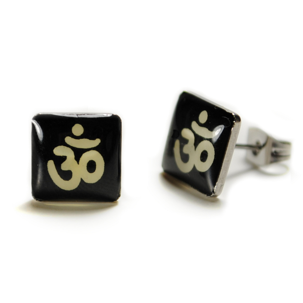 STAINLESS STEEL POST EARRINGS OHM Om Aum Yoga Jewelry Gift Pair Stud NEW