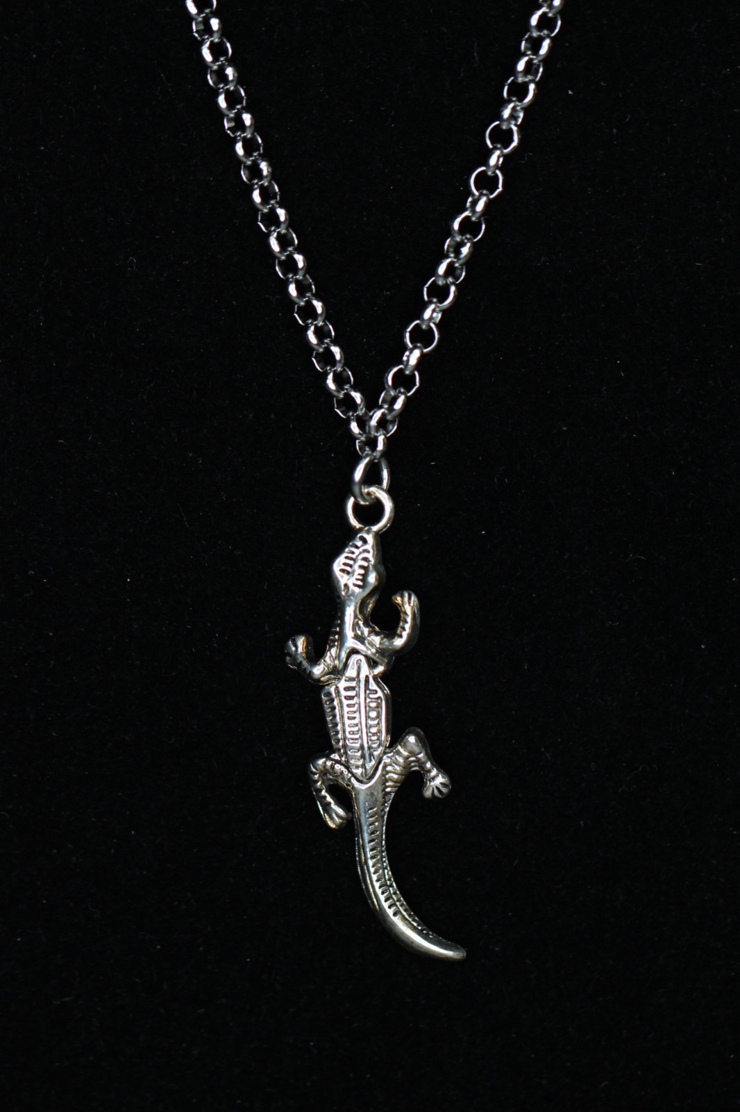 Lizard Necklace Silver Pewter Charm 1.5″ Pendant 3mm Stainless Chain 18″ Reptile