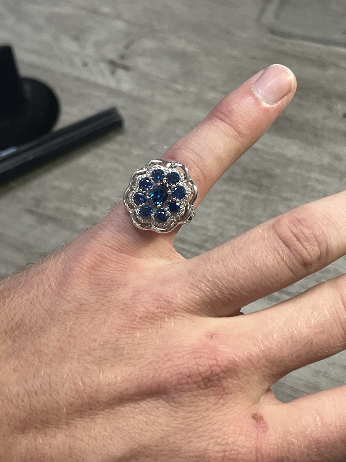Blue Saphire White Diamond Simulants 925 Sterling Silver Sz8 6G New