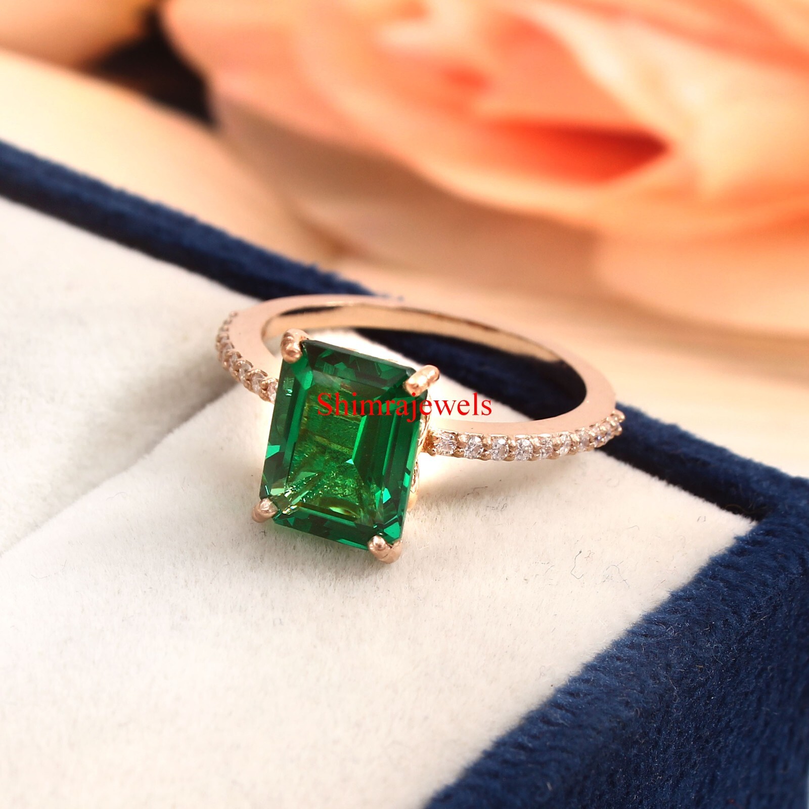Lab Grown Emerald Gemstone With 18k Rose Gold Plated Silver Women’s Ring #1044
