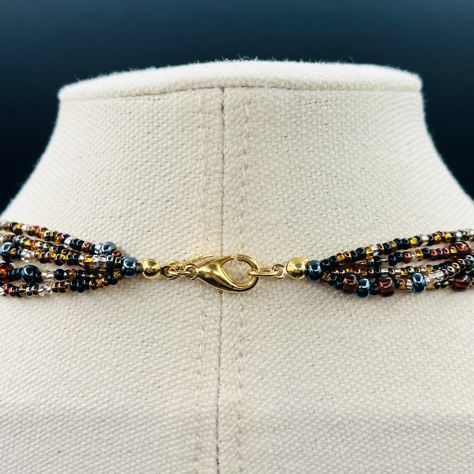 Boho Multi Strand Seed Bead Necklace Bracelet Set Earth Tone Layered Jewelry