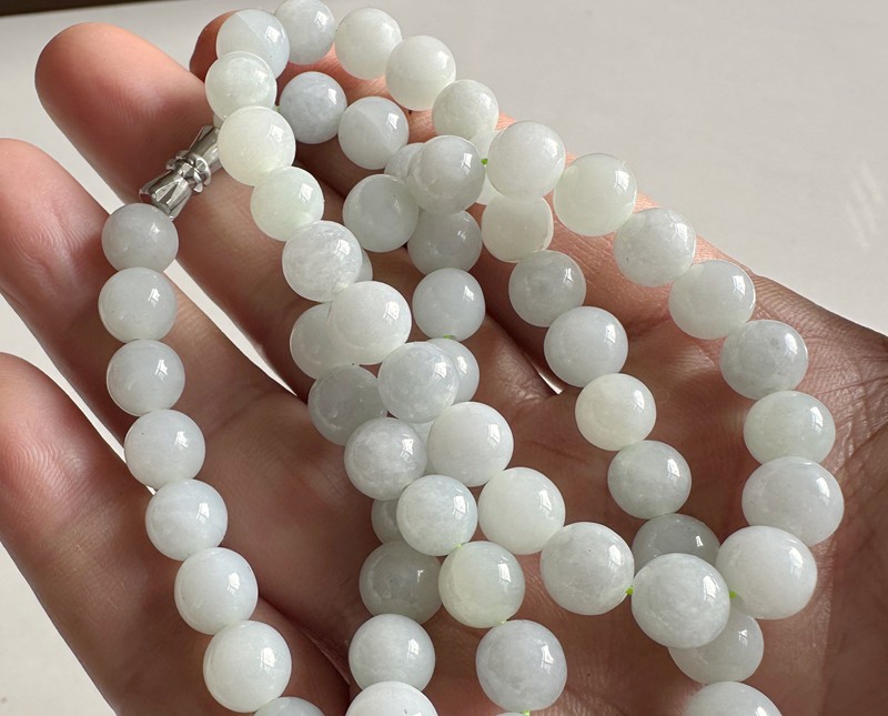 Natural Grade A White Lilac Burmese Jade Jadeite Necklace 7.8mm beads 21inch