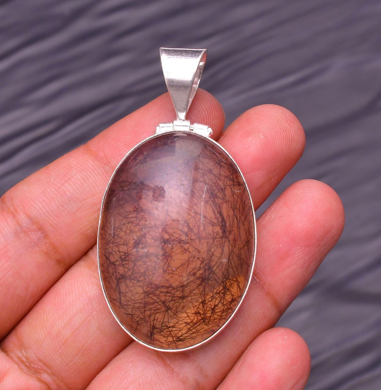 Black Rutile Gemstone 925 Sterling Silver Jewelry Pendant 2.08″