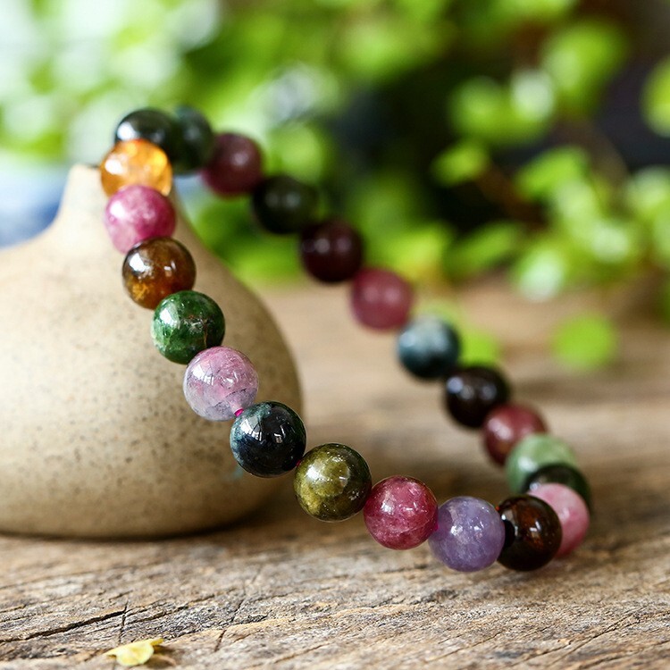 Rainbow Tourmaline Bead Healing Chakra Reiki Anxiety Relief Intention Bracelet