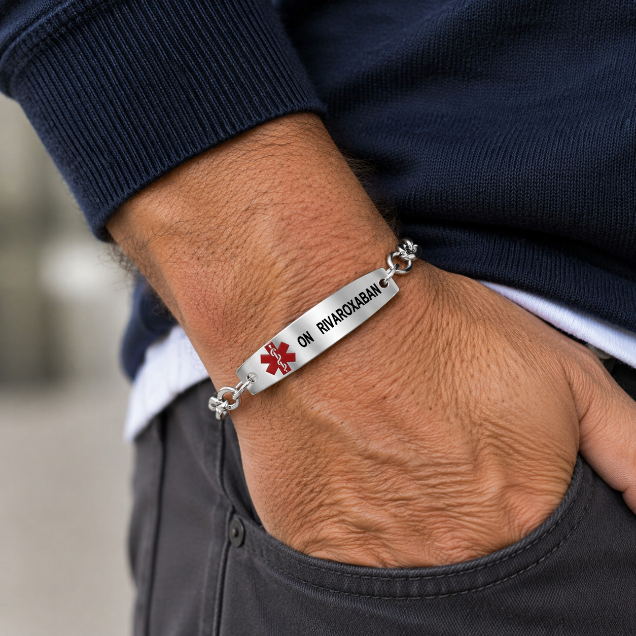On Rivaroxaban Mens Medical Alert ID Bracelet Stainless Steel 22cm Large