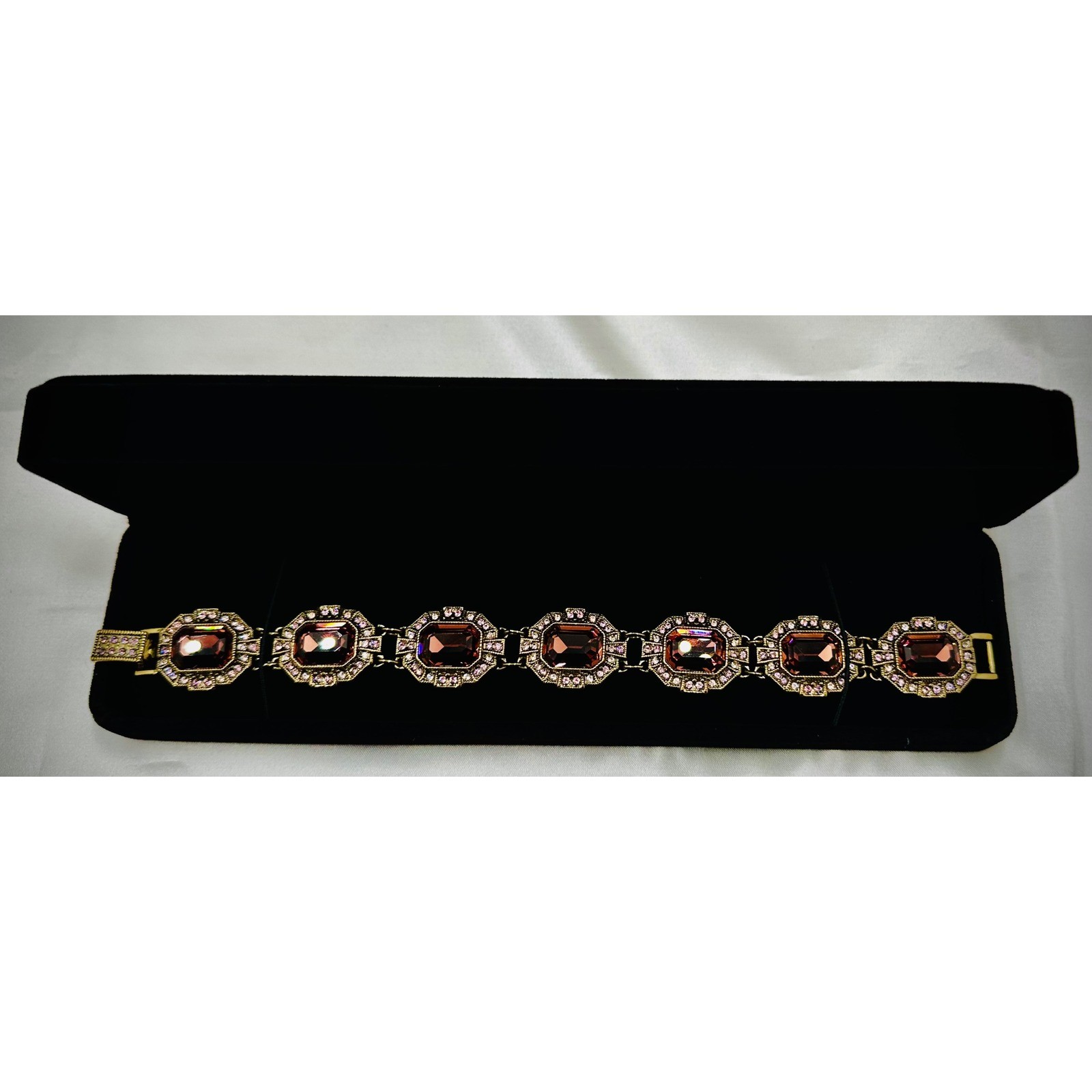 Heidi Daus Art Deco Crystal Link Bracelet Bronze Tone Mauve Smoky Mauve Octagon