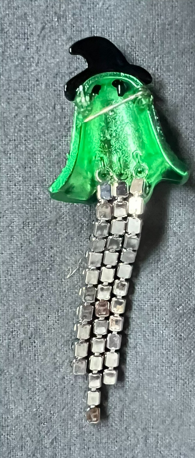 Betsy Johnson Halloween Ghost Witch Green Ghost Brooch Rhinestones & Glitter