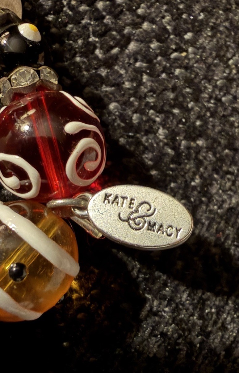 Kate & Macy Ladybug Stretch Bracelet Hand Painted Glass Acrylic Beads Rhinestone