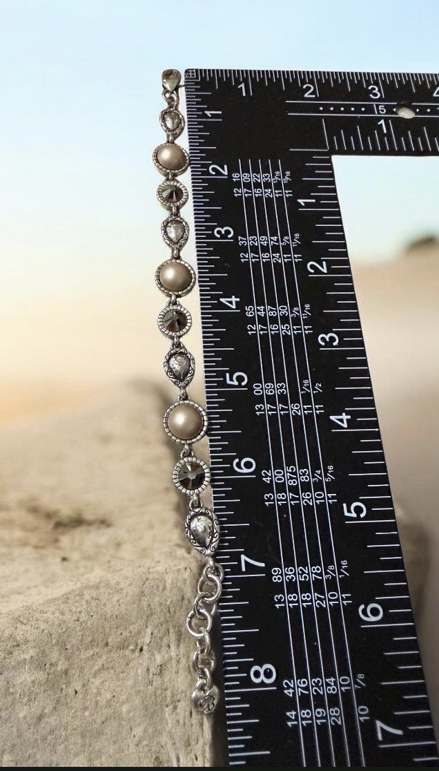 Brighton Romantic Retired Pearl Swarovski Crystal Link Bracelet Vintage Sz 7.5