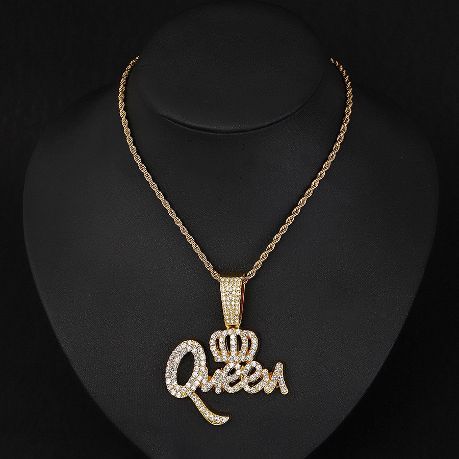 Fashion Pave Rhinestone Crystal Crown Queen Pendant Necklace 45cm 18inch