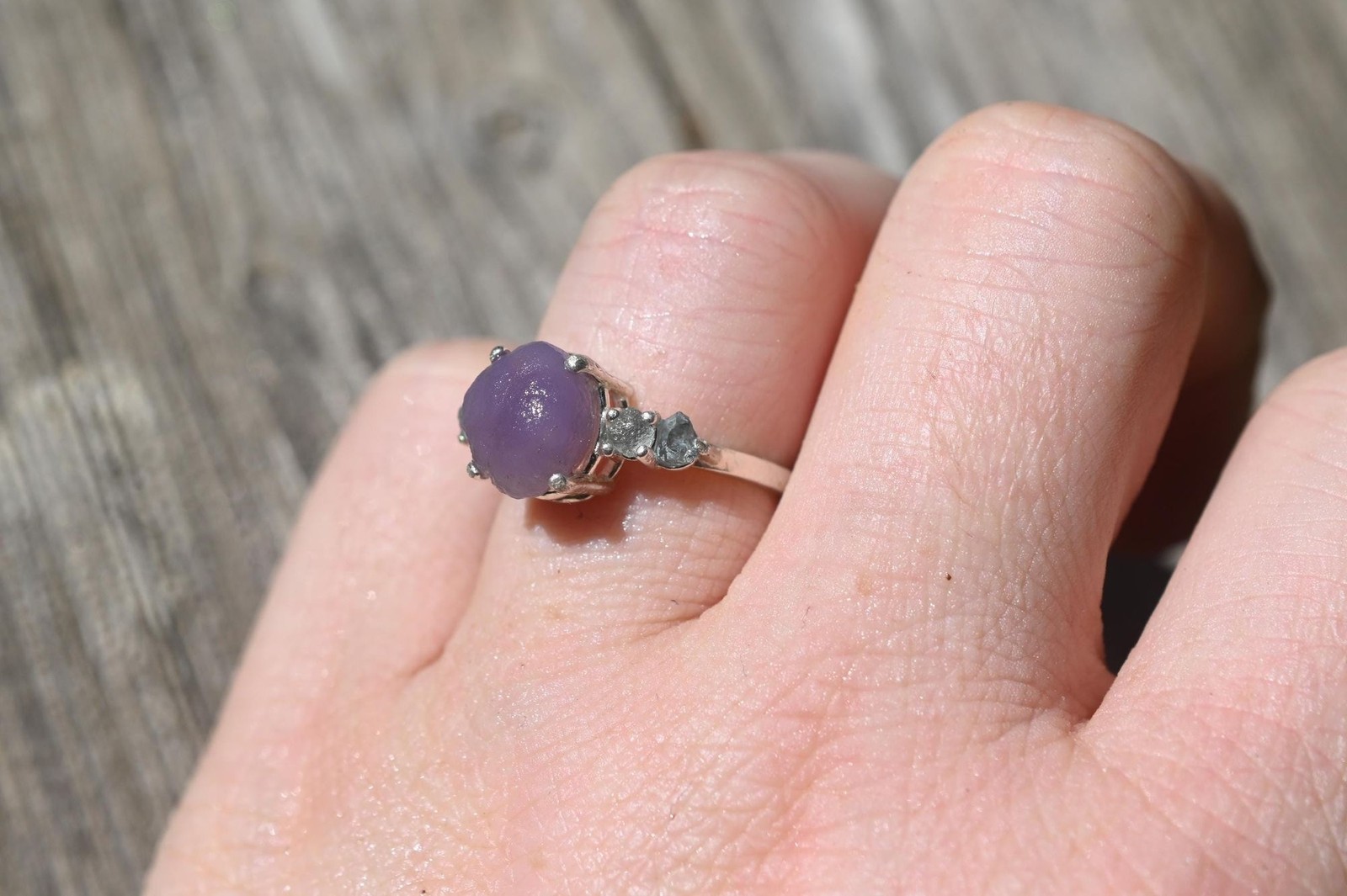 Engagement ring Grape agate and Montana sapphire sterling silver size 3 4 5 6 7