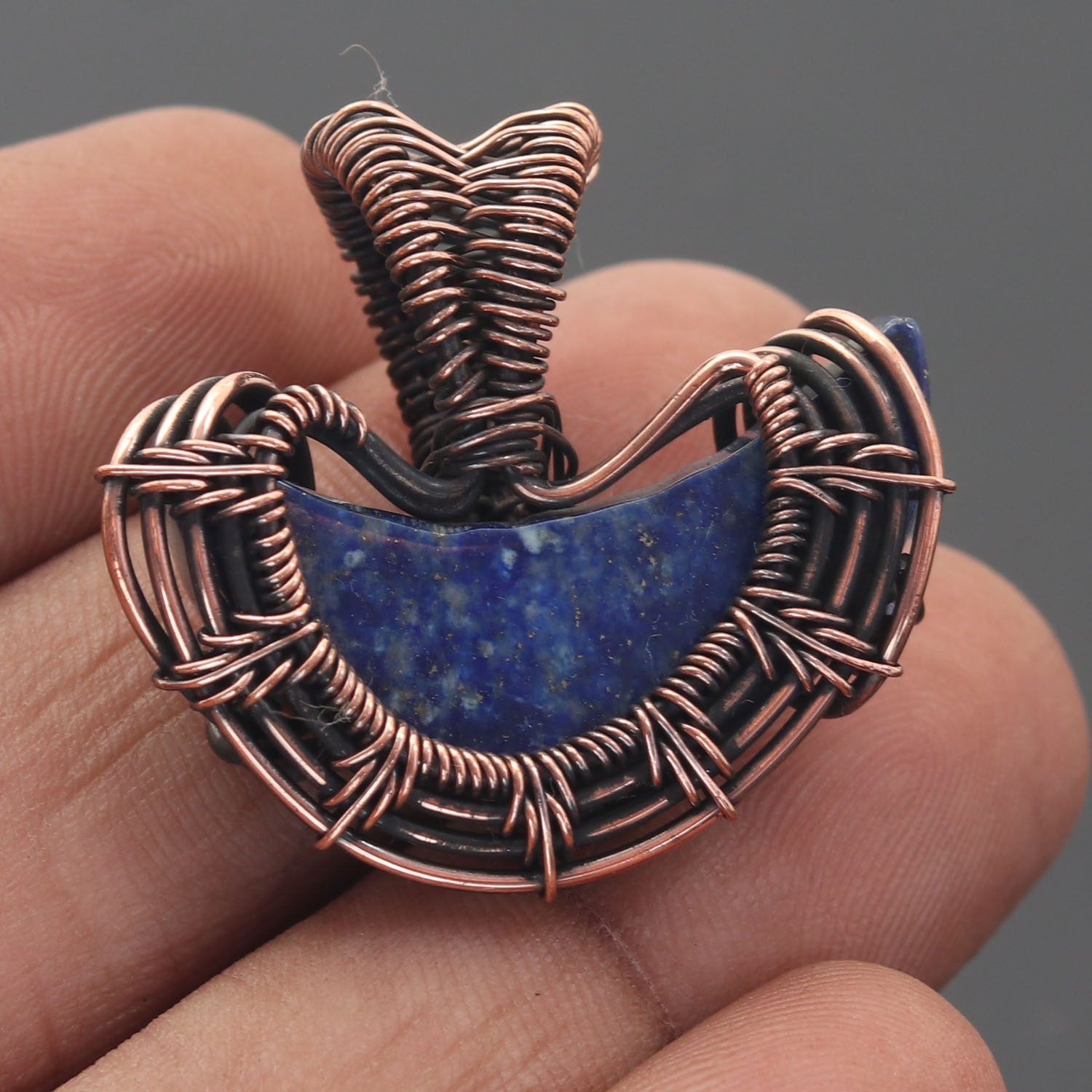 Lapis Lazuli Gemstone Copper Wire Wrapped Handmade Pendant Jewelry Gift For Her