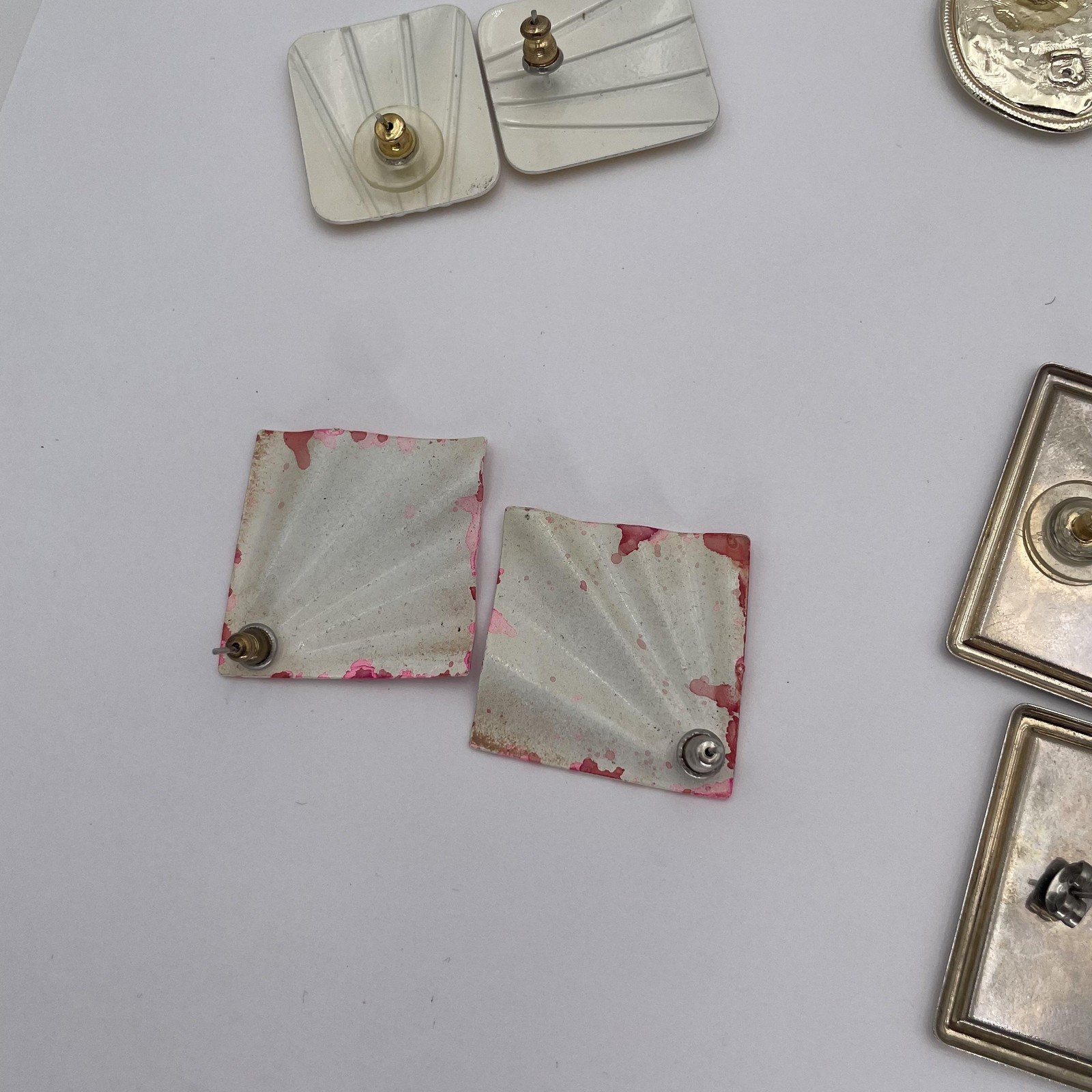 Vintage Retro Enamel Geometric Statement Earrings Lot Mixed Colors Artsy Pierced