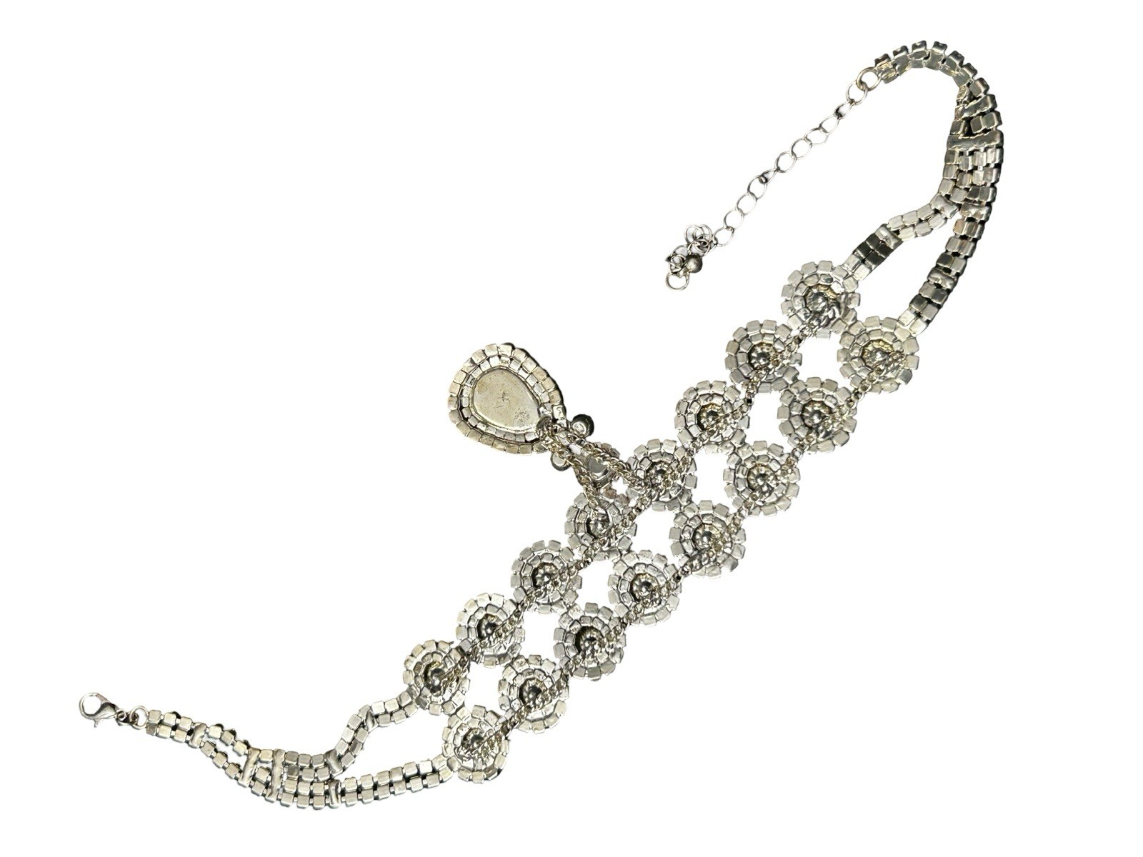 Double Circle Rhinestone Crystal Choker Statement Necklace Teardrop Pendant