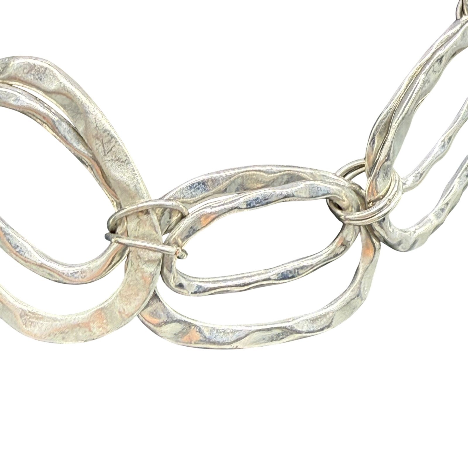 Hammered Oval Chain Necklace Silver Tone Classic Casual Formal Everyday