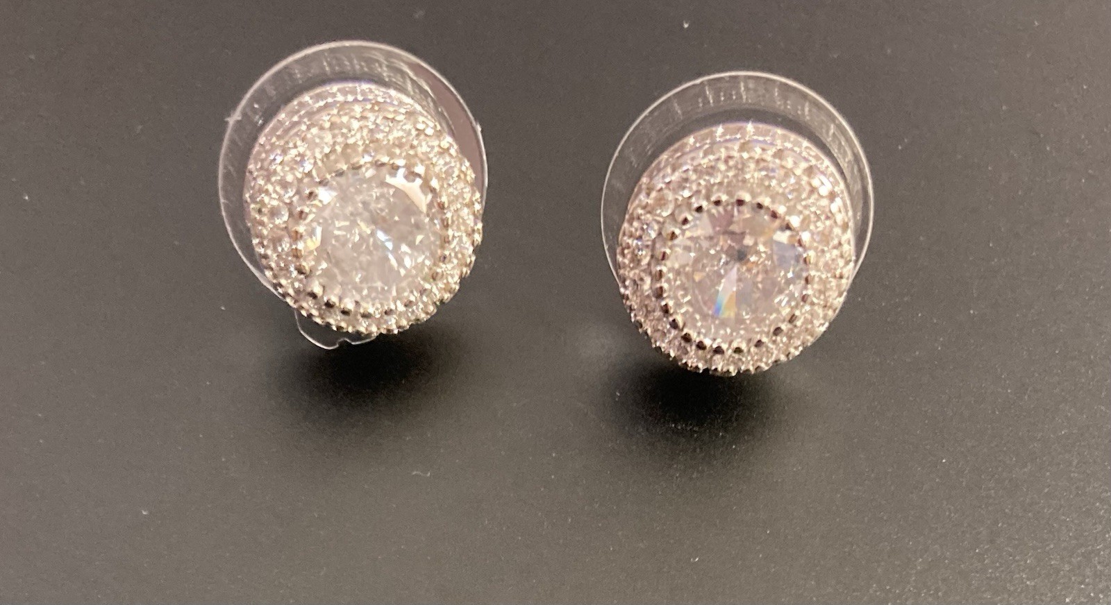 Silver-Tone Round White Simulated Cubic Zirconia Halo Cluster Stud Earrings