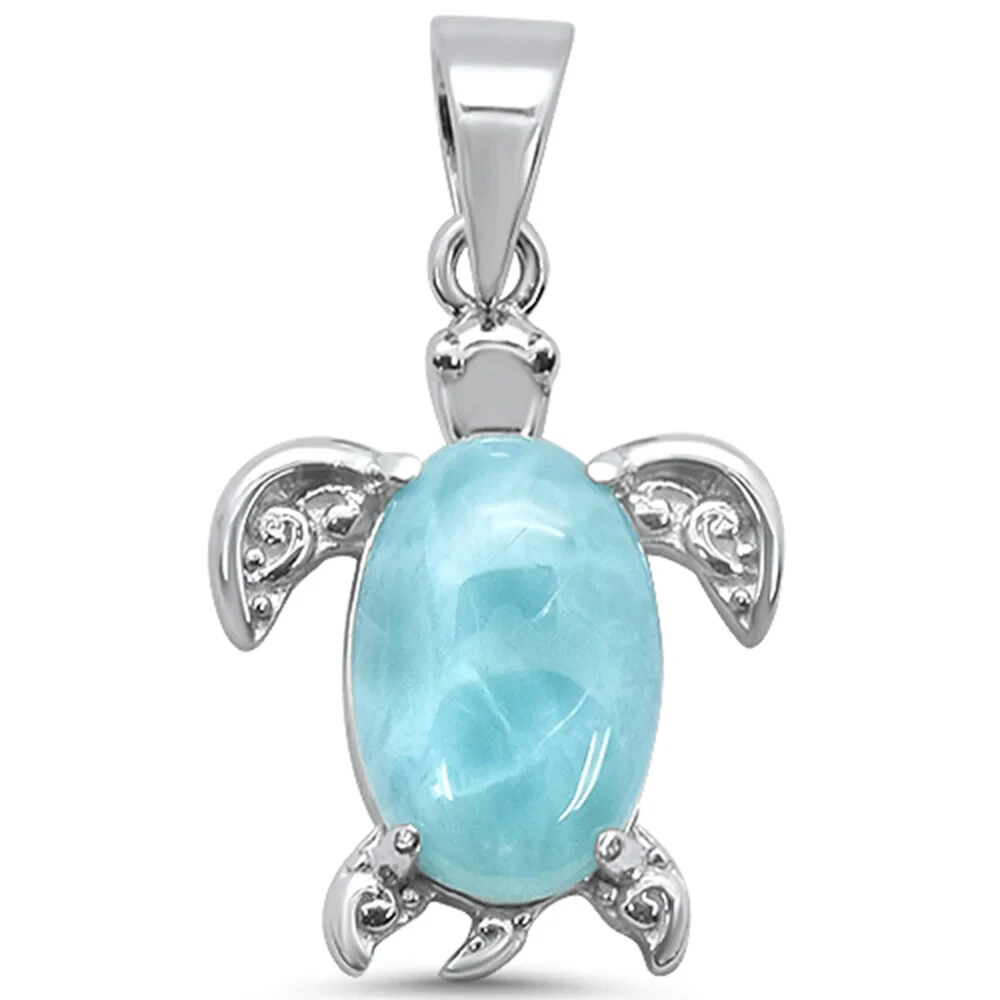 Natural Larimar Turtle .925 Sterling Silver Charm Pendant