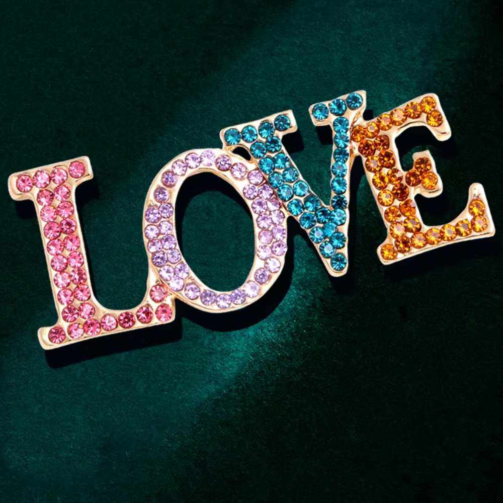 Mother’s Day LOVE Rhinestone Brooch Crystal Letter Pin Romantic Jewelry Gift