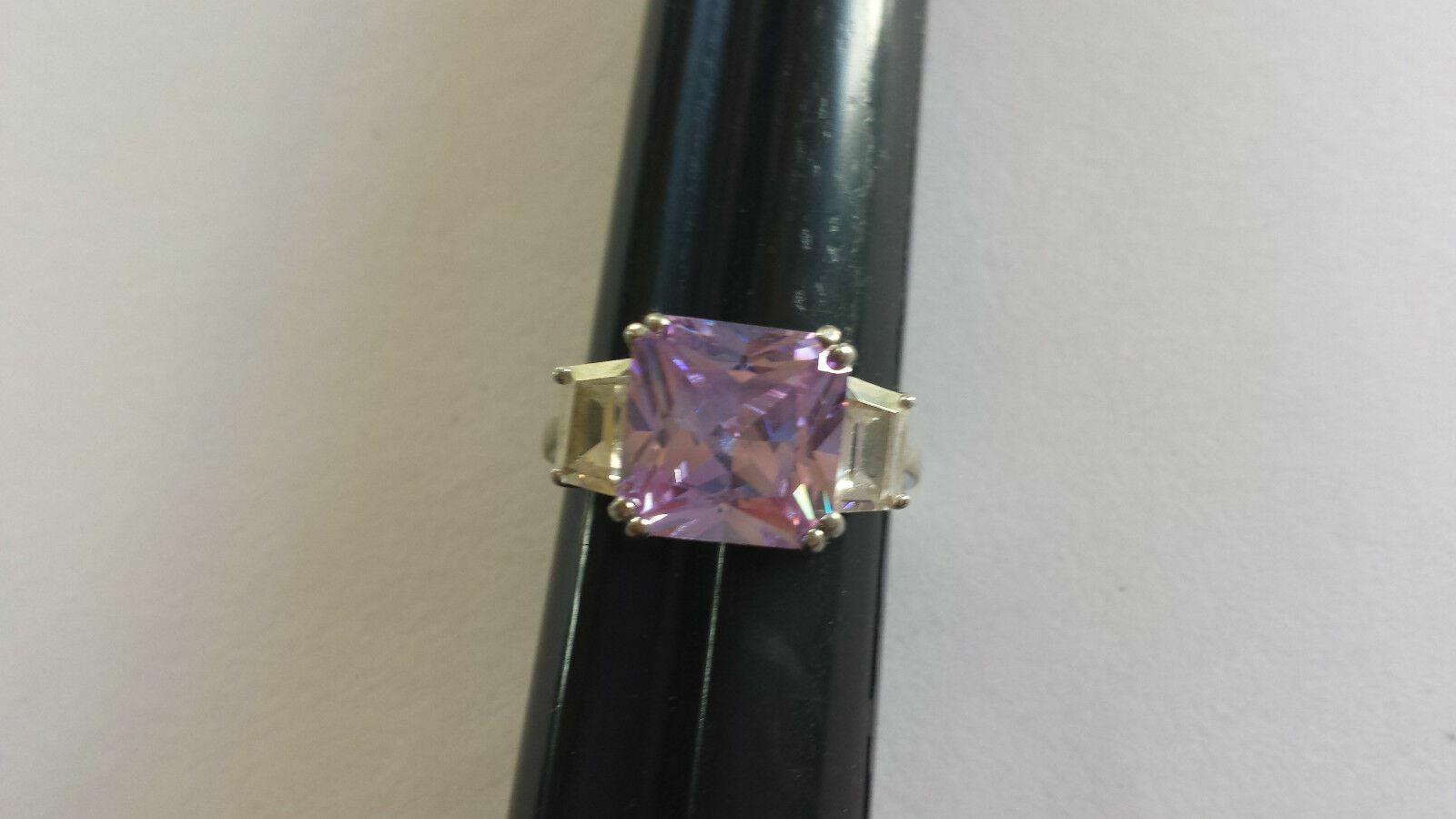 Purple + CZ Ring Square Stone over 5 ct TW Sterling Silver Sz 8 WOW