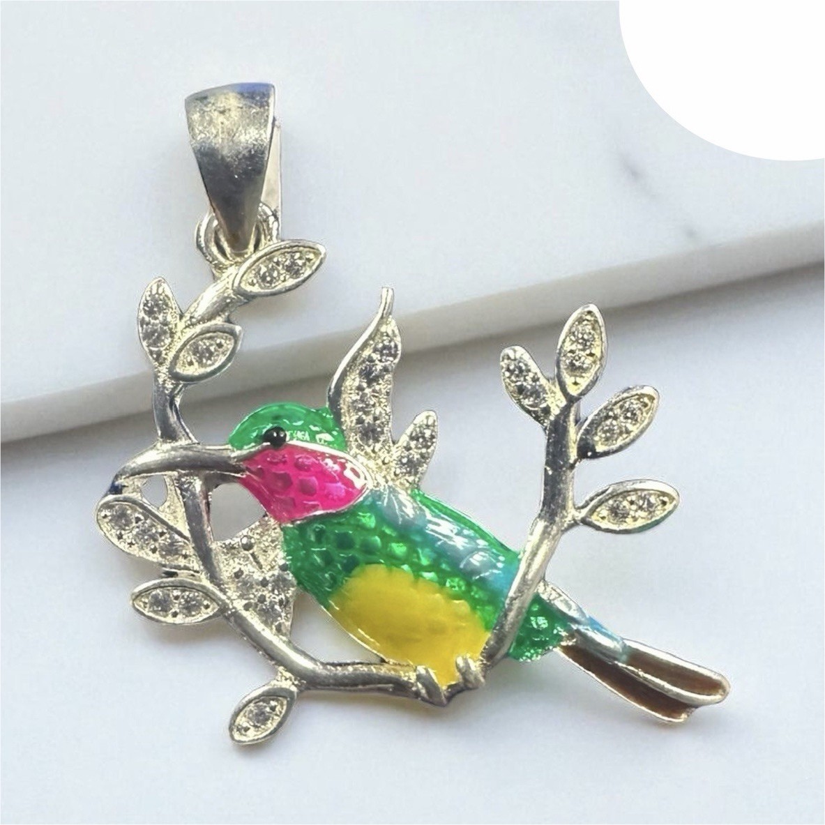 Multicolor Enamel & Metal Bird Charm Pendant, Animal Theme, Pendant Style