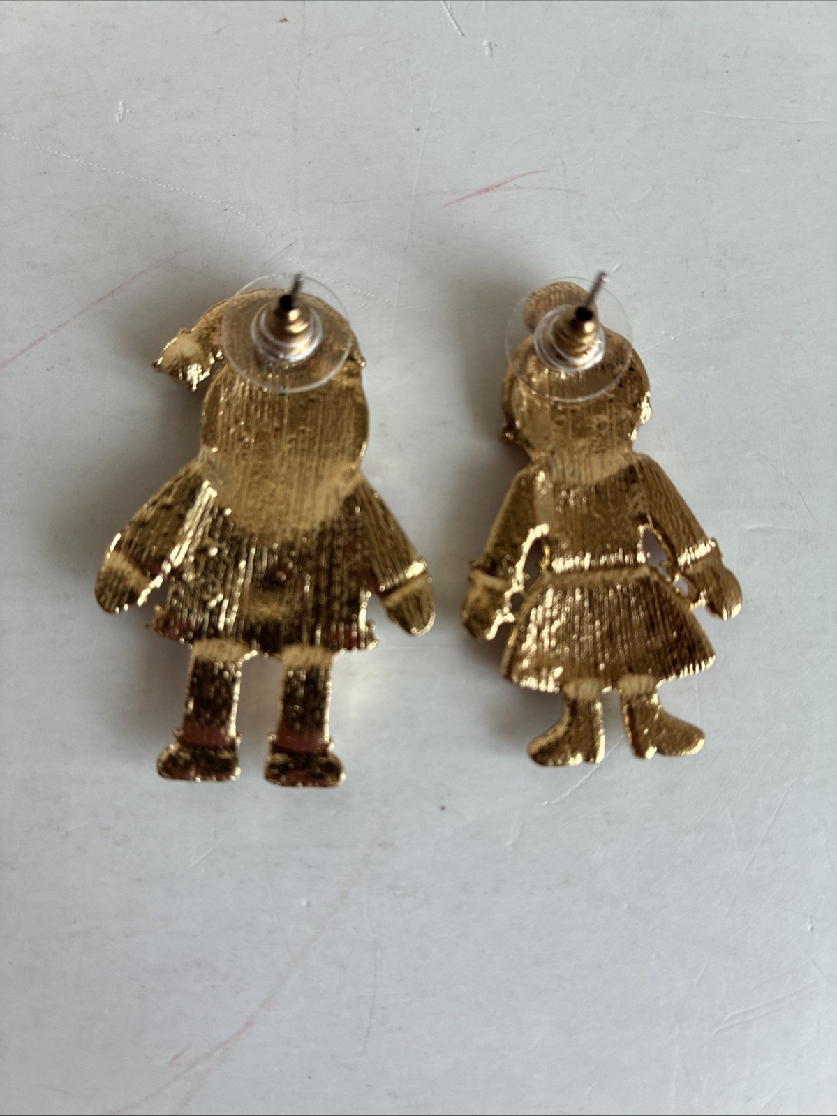 Santa and Mrs Claus Stud Pierced Earrings Metal Enamelware 1.5” Long