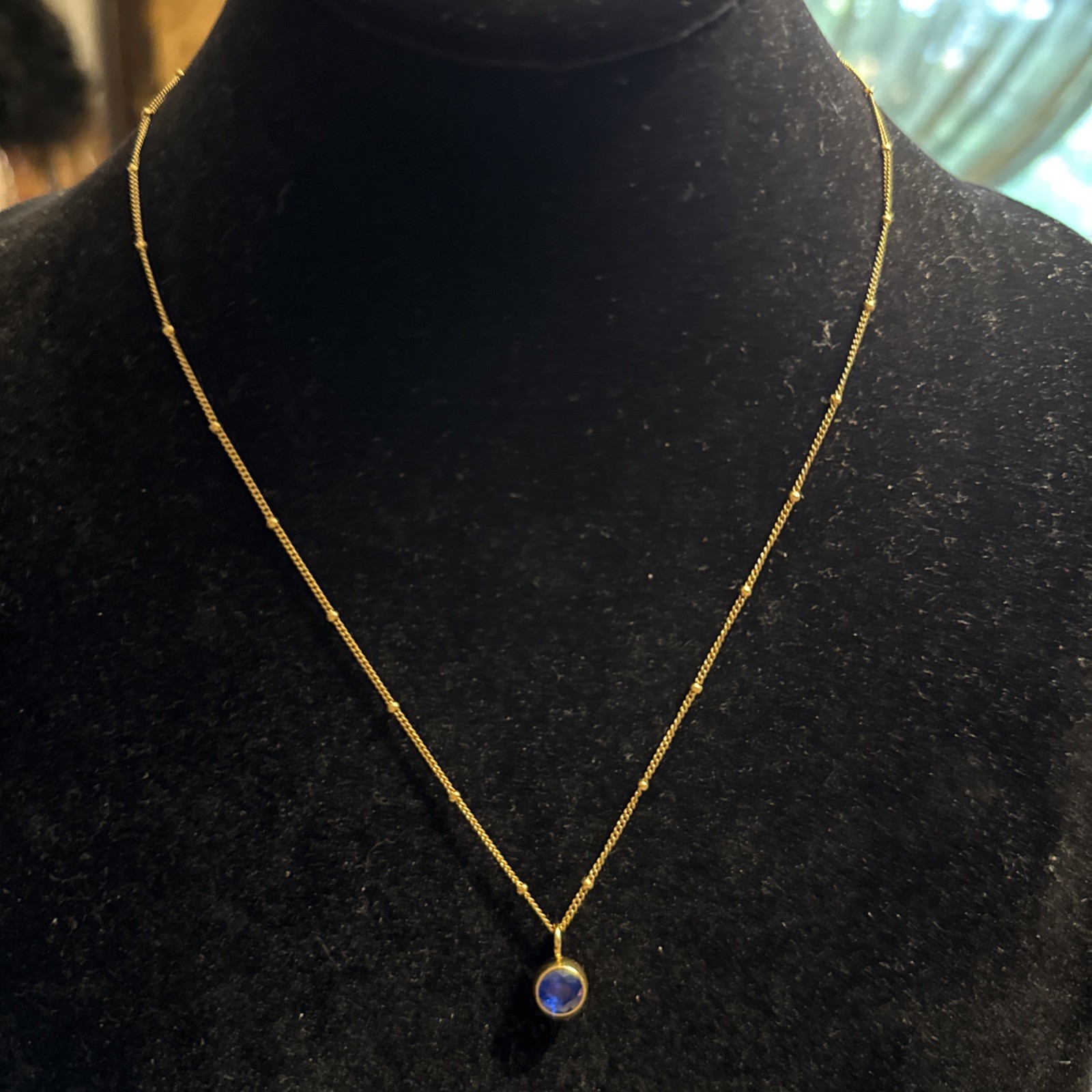 Atolea Gold Plated Blue Stone Solitaire Necklace Dot Station