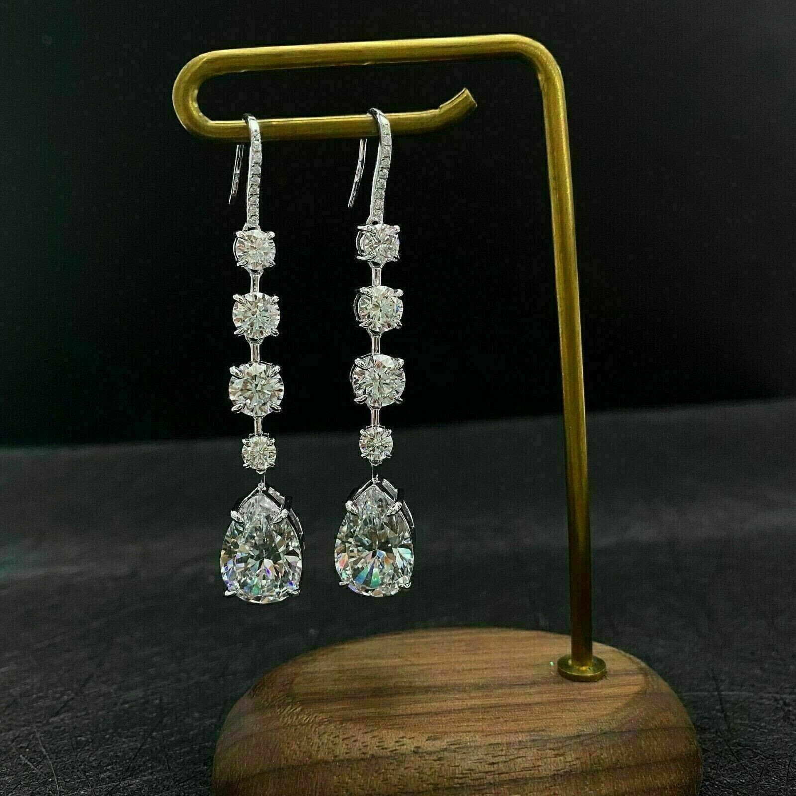 Long Dangle & Drop Bridal Earrings 14K White Gold Over 2.4 Ct Simulated Diamond