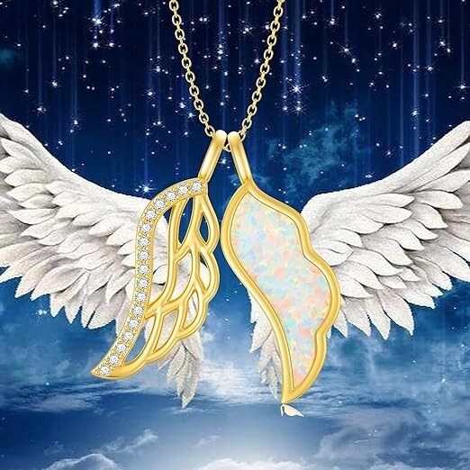 Opal Necklace Angel Wings Pendant Necklace Sterling Silver Jewelry Gifts