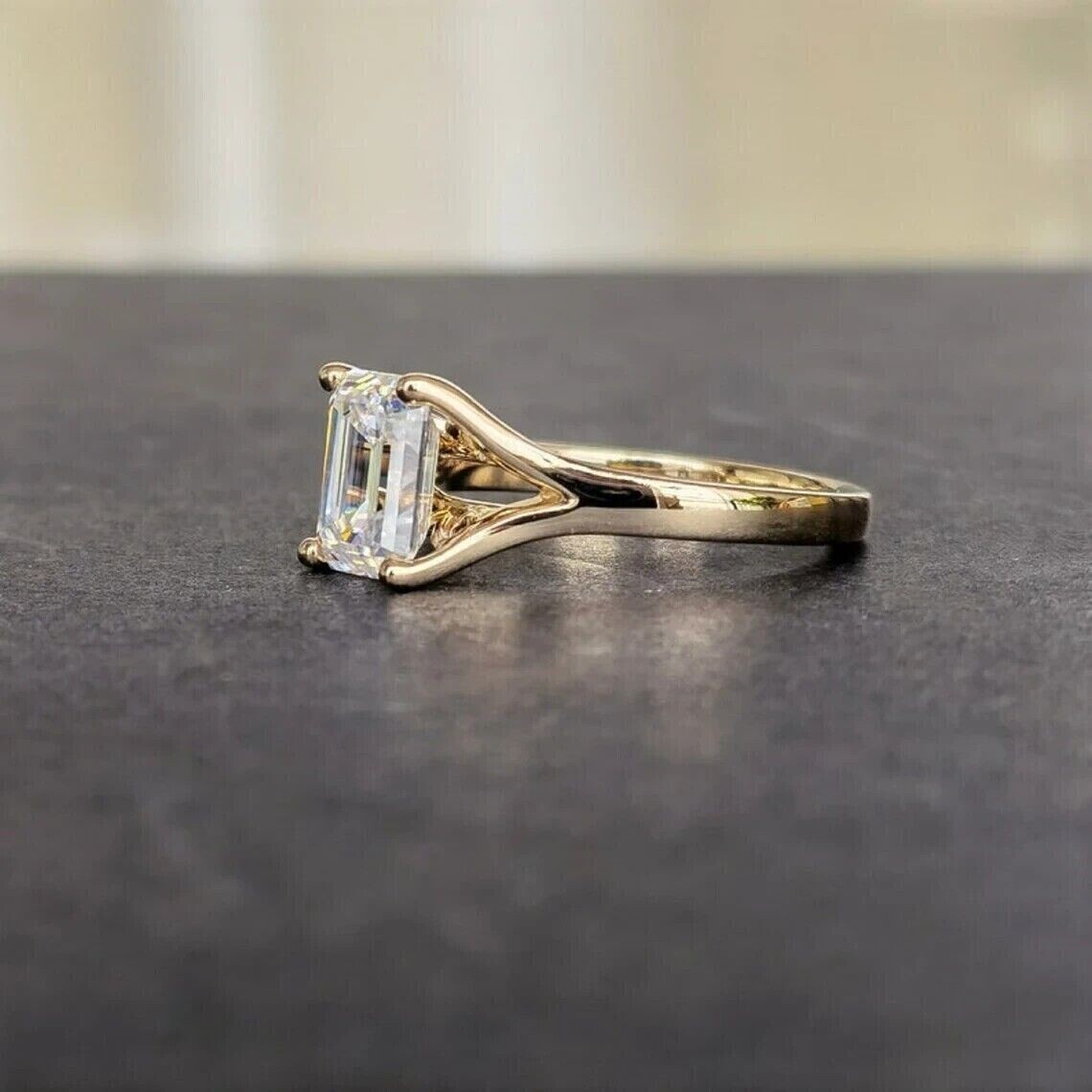 2Ct Emerald Cut Lab Created Diamond Women’s Ring 14K Yellow Gold Plated Silver