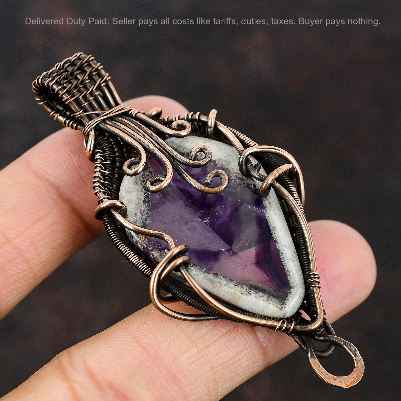 Copper Pear Super 23 Amethyst Gemstone Wire Wrapped Handcrafted Pendant Jewelry