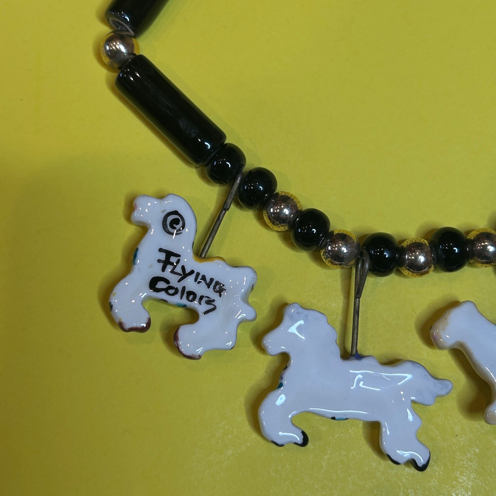 Vintage Ceramic “Flying Colors” Carousel Animals Necklace Horse Lion Zebra