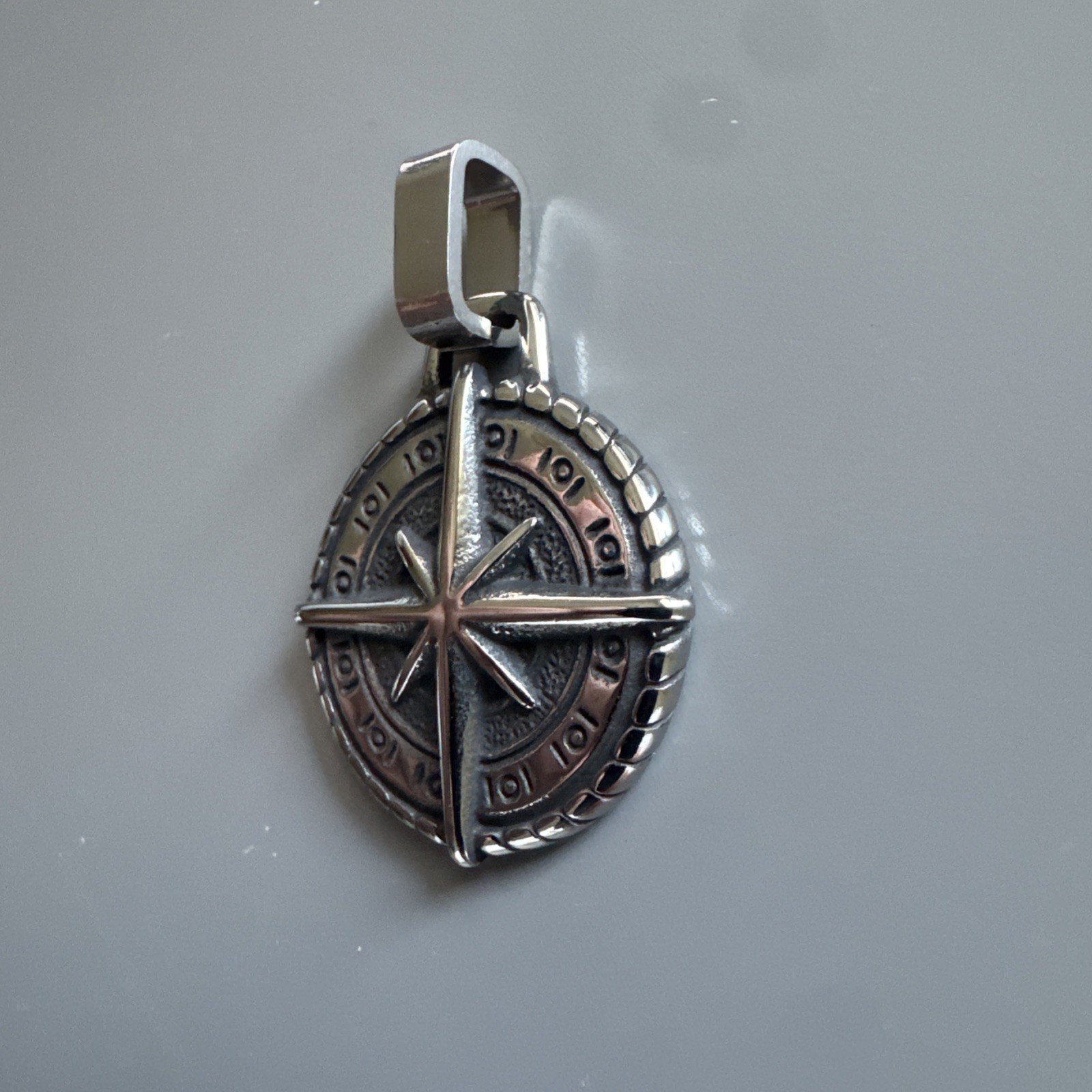 Viking Compass “North Star” or “Nautical Star” Silver Tone Pendant 24” Chain
