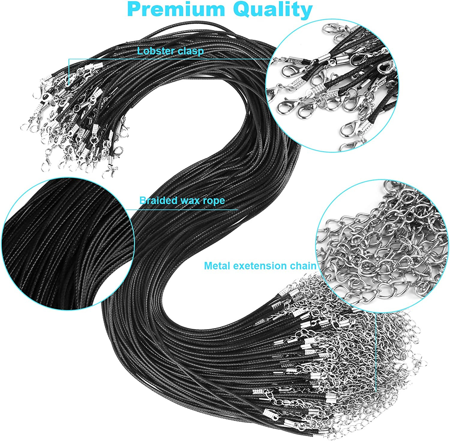 100Pcs Premium Leather Necklace Chains Bracelet Cord with Clasps for Pendants, B