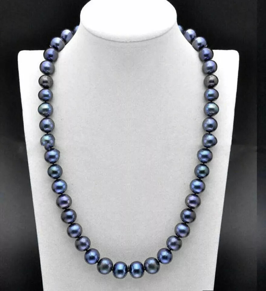 New 7-6mm AAA Natural South Sea Black Pearl Necklace with 14k 16/36inch