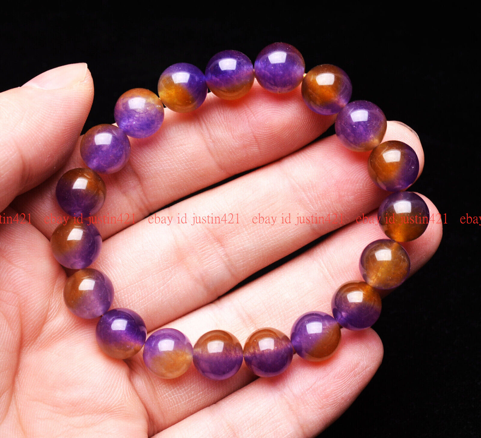 10mm Natural Ametrine Purple Yellow Crystal Gemstone Round Beads Bracelet 7-9″