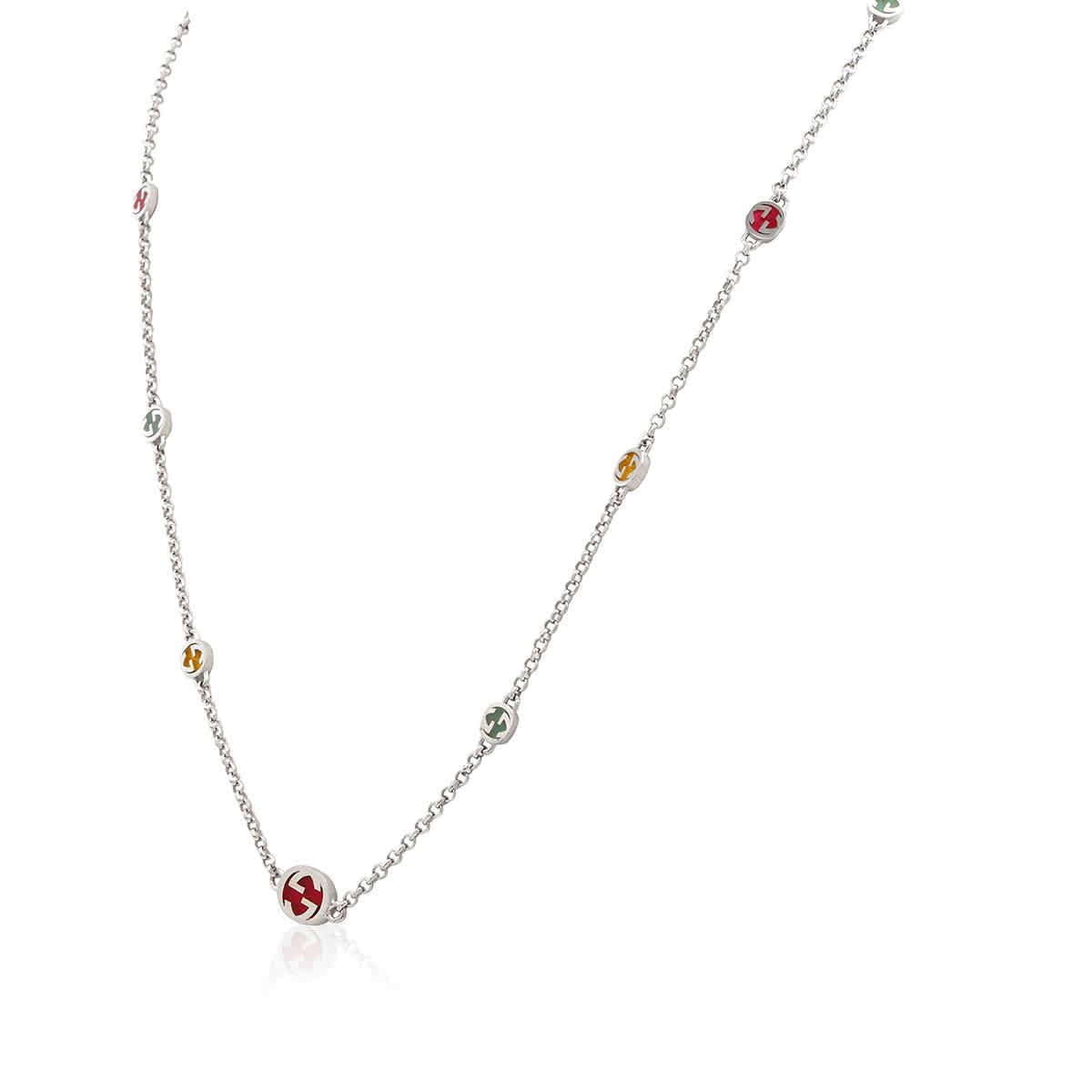Gucci Sterling Silver Interlocking G Multicoloured Enamel Necklace –