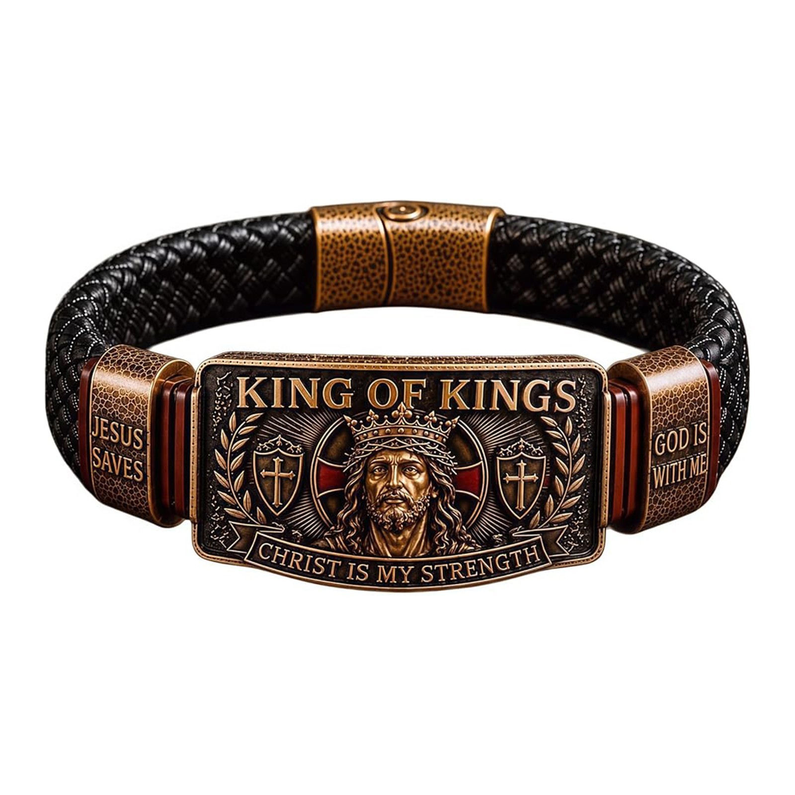 King of Kings Religious Bracelet, Adjustable Inspirational Wristband for Men