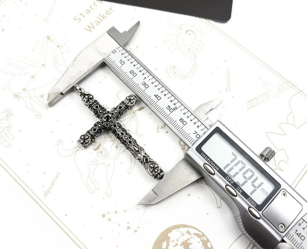 Cross Pendant Antique Vintage Carved 925 Sterling Silver 2.7 Inches Long