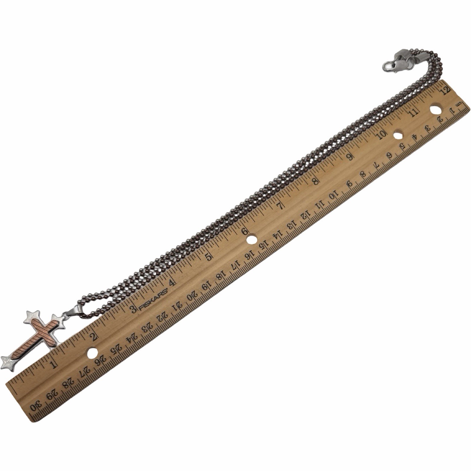 Chisel Stainless Steel Brown Two Tone Cross Pendant Necklace Ball Chain 24”
