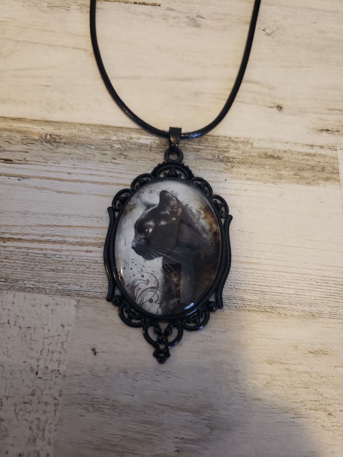 Cat necklace black kitty jewelry witch Halloween cute love luna shadow midnight