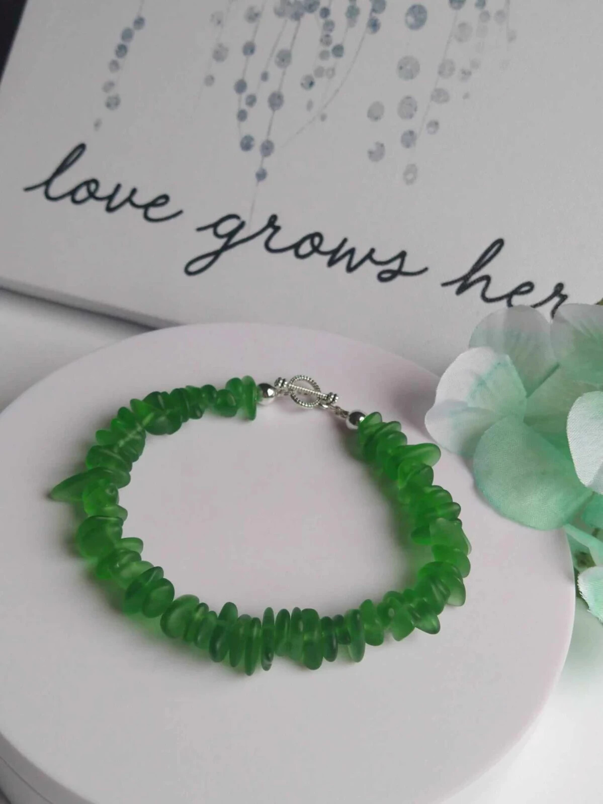 Green Sea Glass Beach Strand Silver Bracelet, Beach Fashion, Beach Lover’s Gift