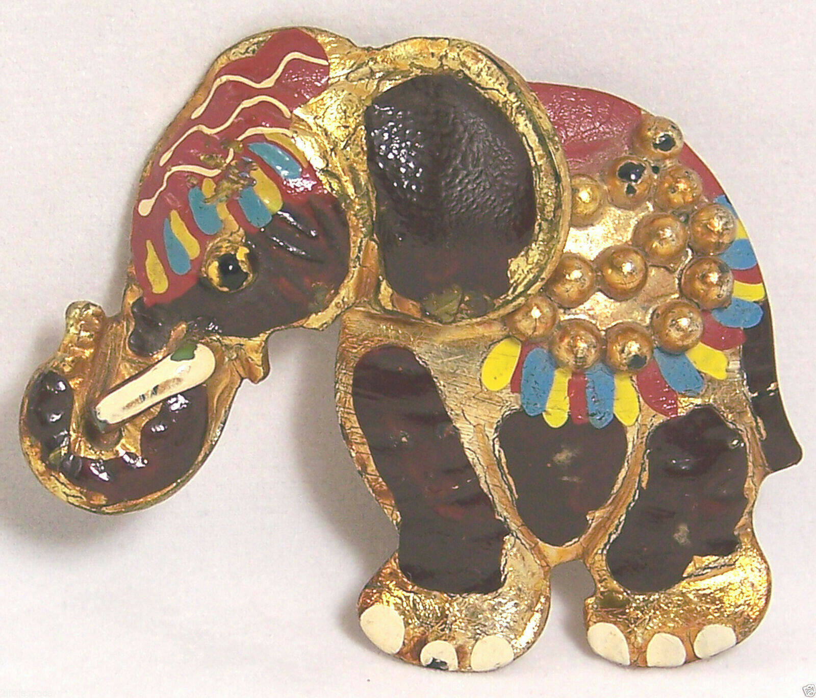 Elephant Animal Pin Colorful Hand Painted Metallic Plastic Brooch