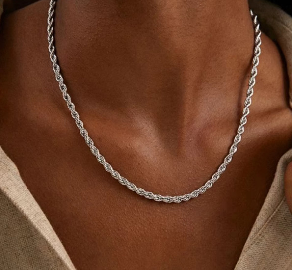 4mm Diamond Cut Solid 925 Sterling Silver Italian Rope Chain Men’s Necklace