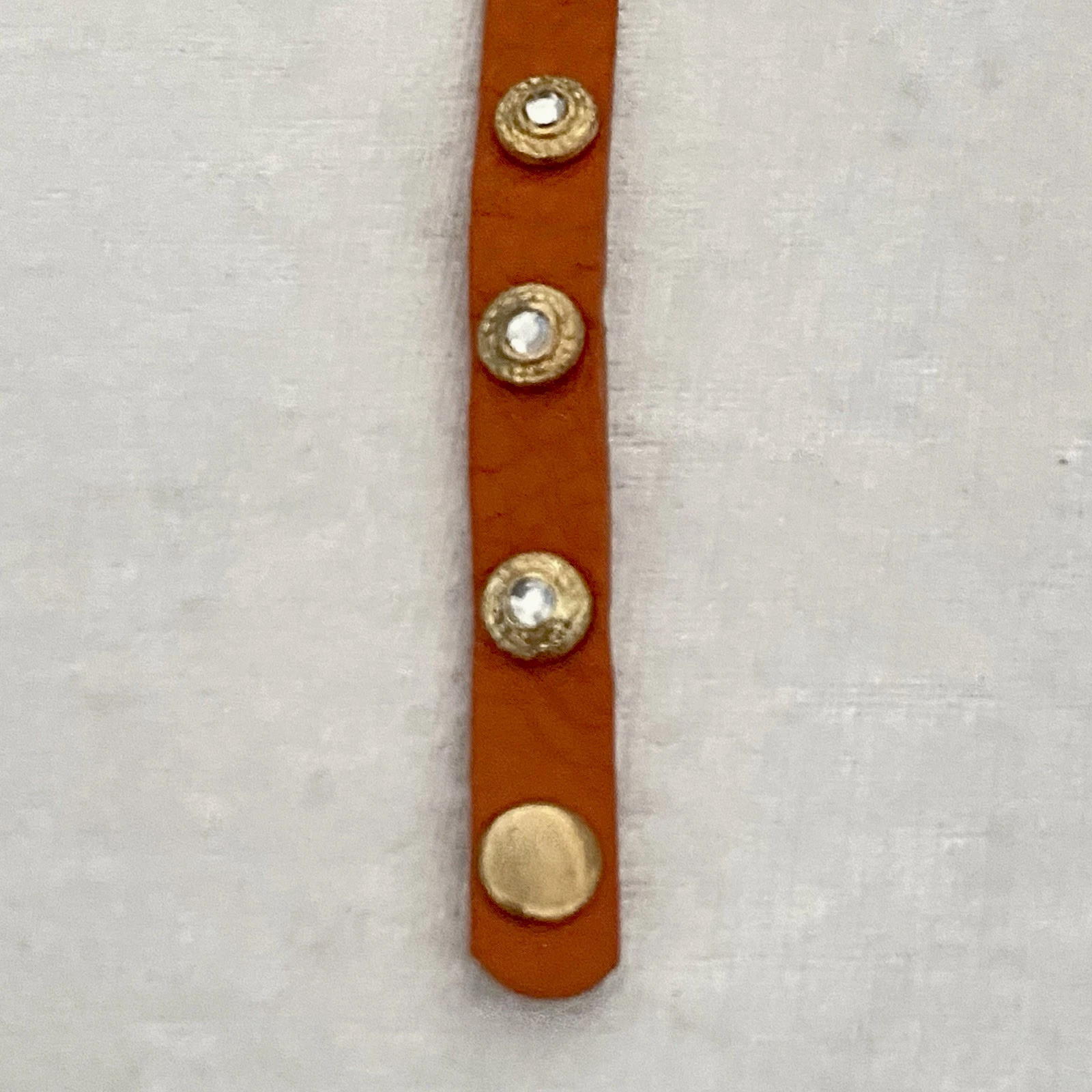 King Star Bracelet Orange Leather White Rhinestone Gold Tone Accept Snap Closure